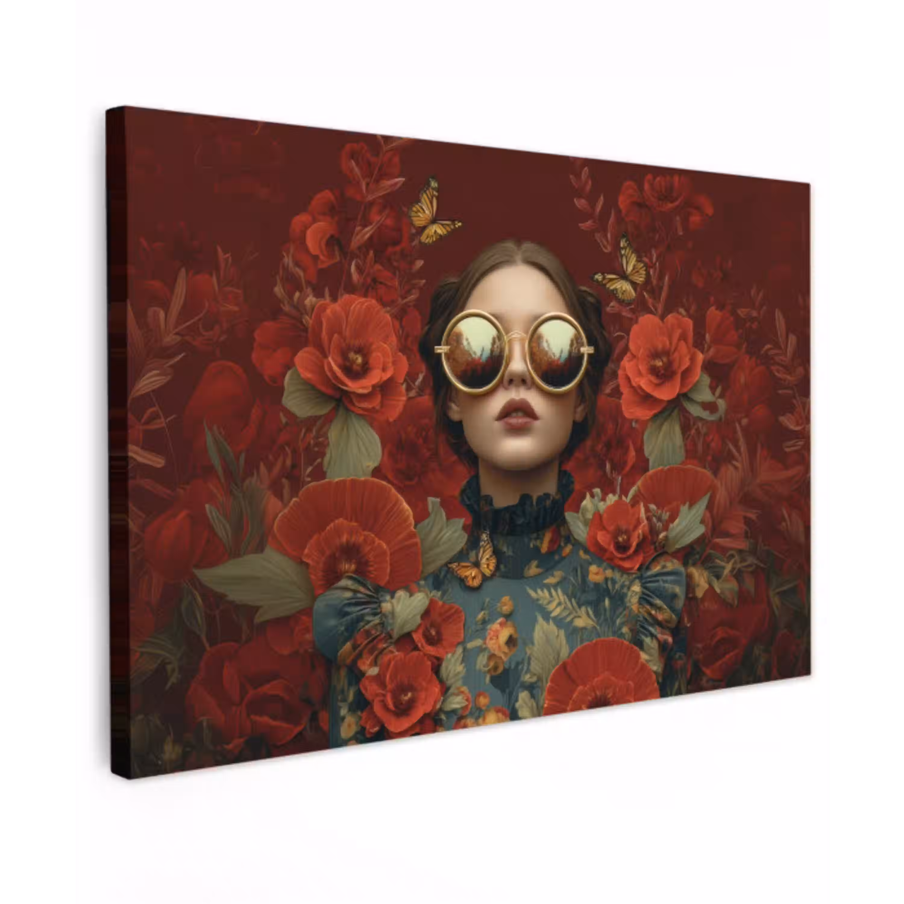 Bloemen - Dieprood - Zonnebril - Vrouw canvas 2cm klein -z3d