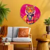 Tijger - Kimono - Planten - Roze Wandcirkel Organisch Plexiglas middel -sfeer4