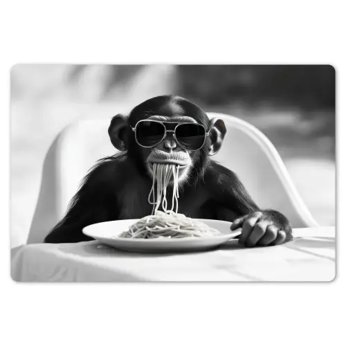 Aap - Spaghetti - Zonnebril - Zwart wit - Cool - Dier Placemat vinyl groot -zzsfeer1_Kitchenyeah-website