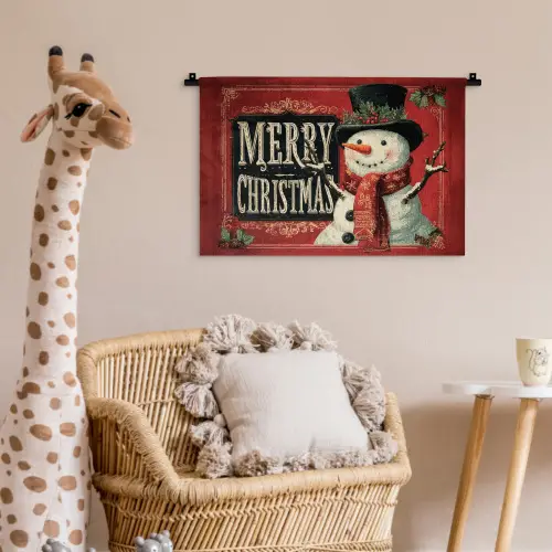 Klassiek - Kerstgroet - Sneeuwpop - Rood Wandkleed katoen klein -wsfeer5_kind
