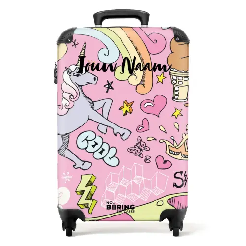 Unicorn doodles NBS - Handbagage koffer - Kinderen Unisex middel -productfoto_recht