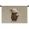 Olifant - Witte bloemen - Kindvriendelijk Wandkleed katoen klein -zz3d