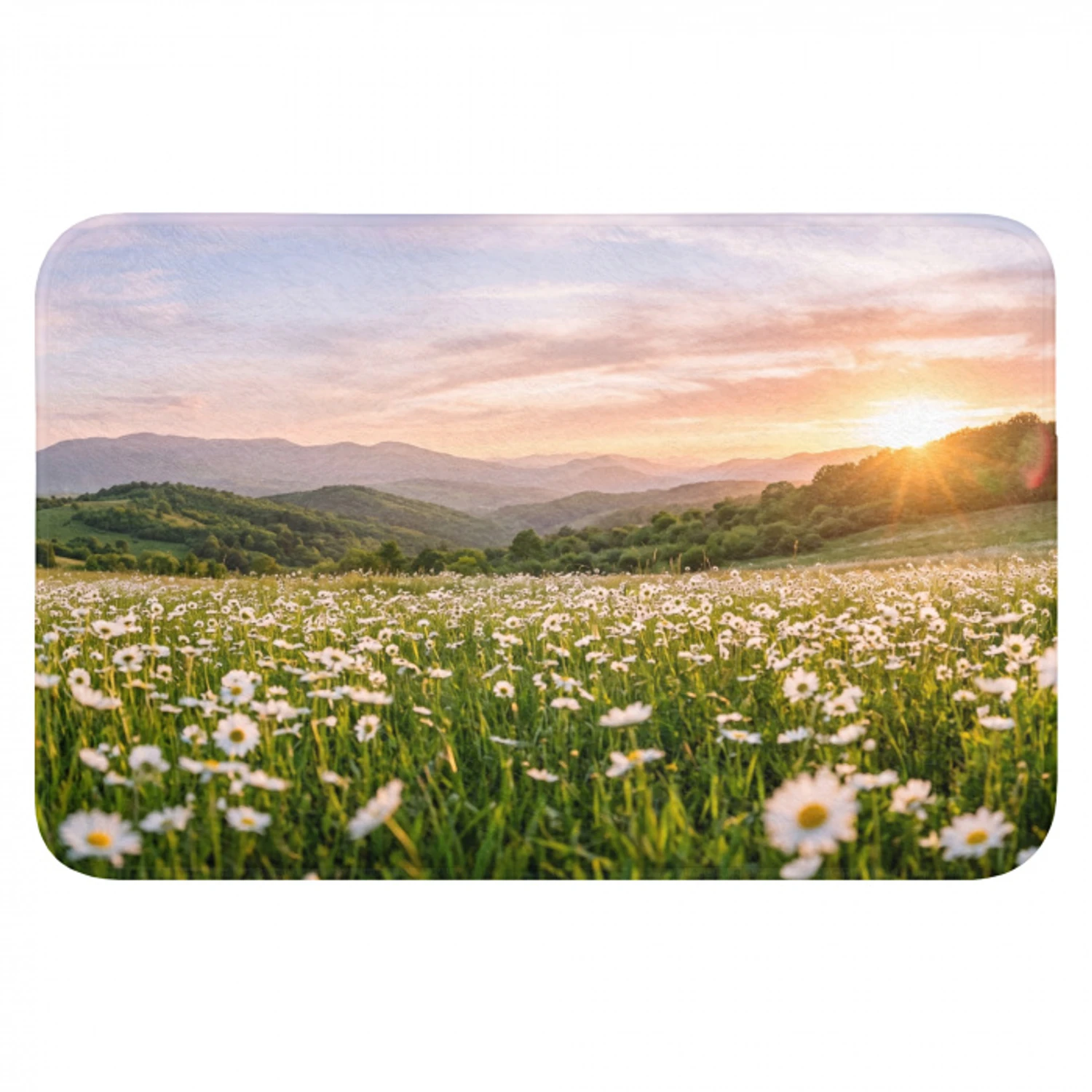Madelief - Veld - Heuvels - Groen Badmat klein -3d