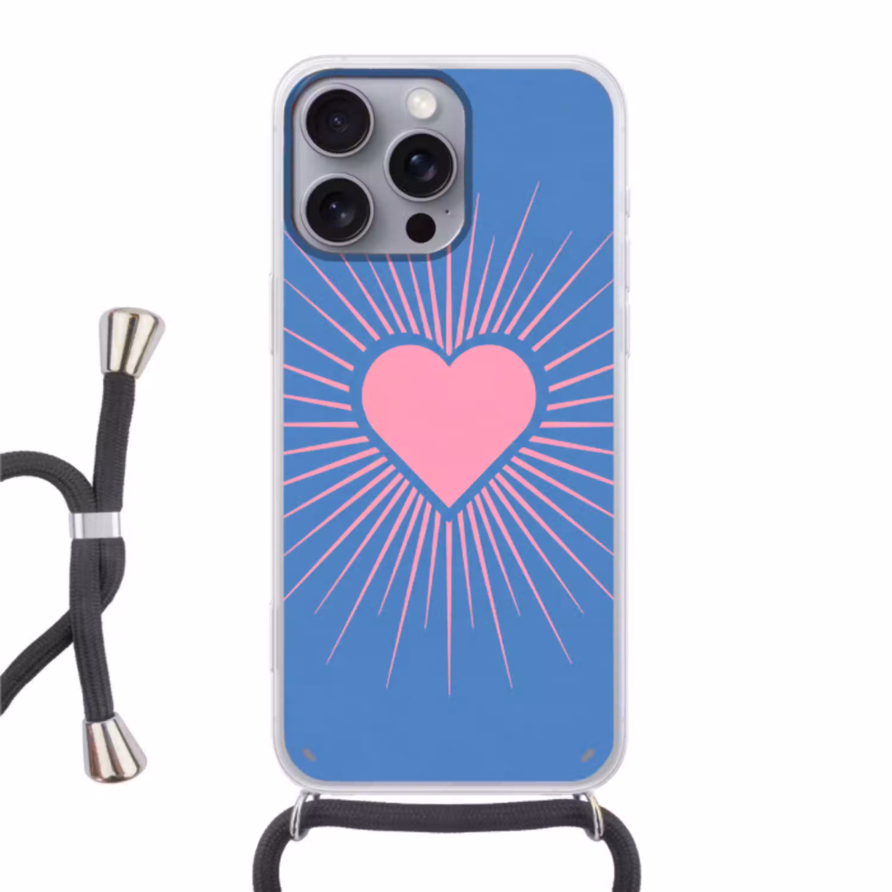 Hart - Stralen - Liefde - Modern - Roze Hoesje iPhone 16 Pro Max met koord klein -3d