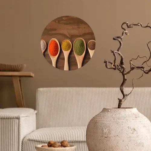 Pollepel - Kruiden - Eten - Specerijen - Tafel Wandcirkel behangsticker klein -sfeer1