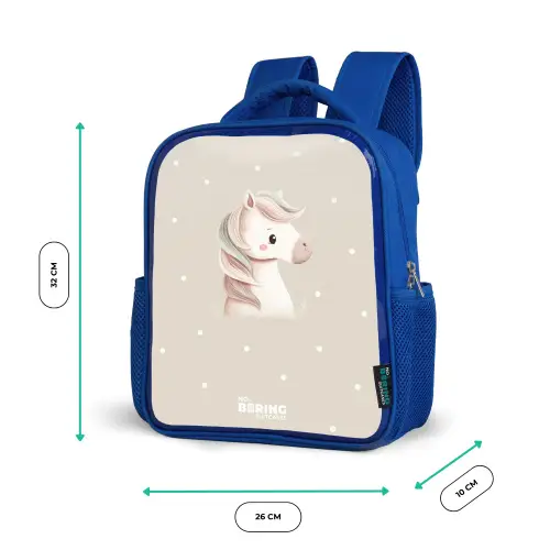 Pony omringd door stippen in beige kleuren Kinderrugzak - Blauw middel -productfoto_formaten