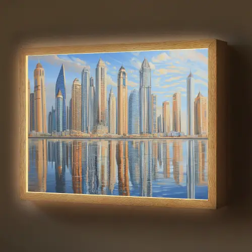 Skyline - Wolkenkrabbers - Water - Blauw Light Box met batterij (Wandlamp) middel -z3d_website