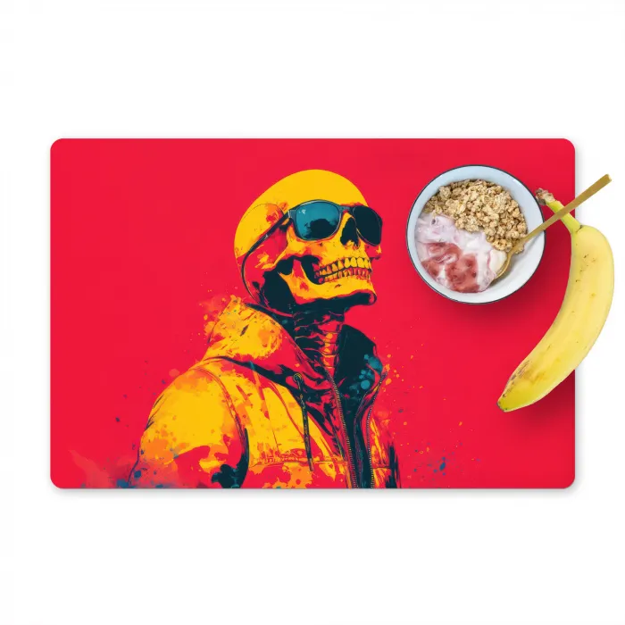 Zonnebril - Schedel - Jas - Rood Placemat vinyl groot -zzzproduct_Kitchenyeah-website