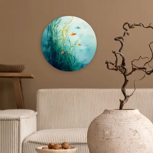 Waterplanten - Vissen - Kleurrijk - Water Wandcirkel kunststof plaat 5mm dik klein -sfeer1