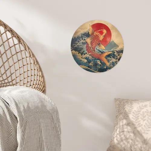 Koi - Zee - Golven - Zon Wandcirkel behangsticker klein -sfeer4
