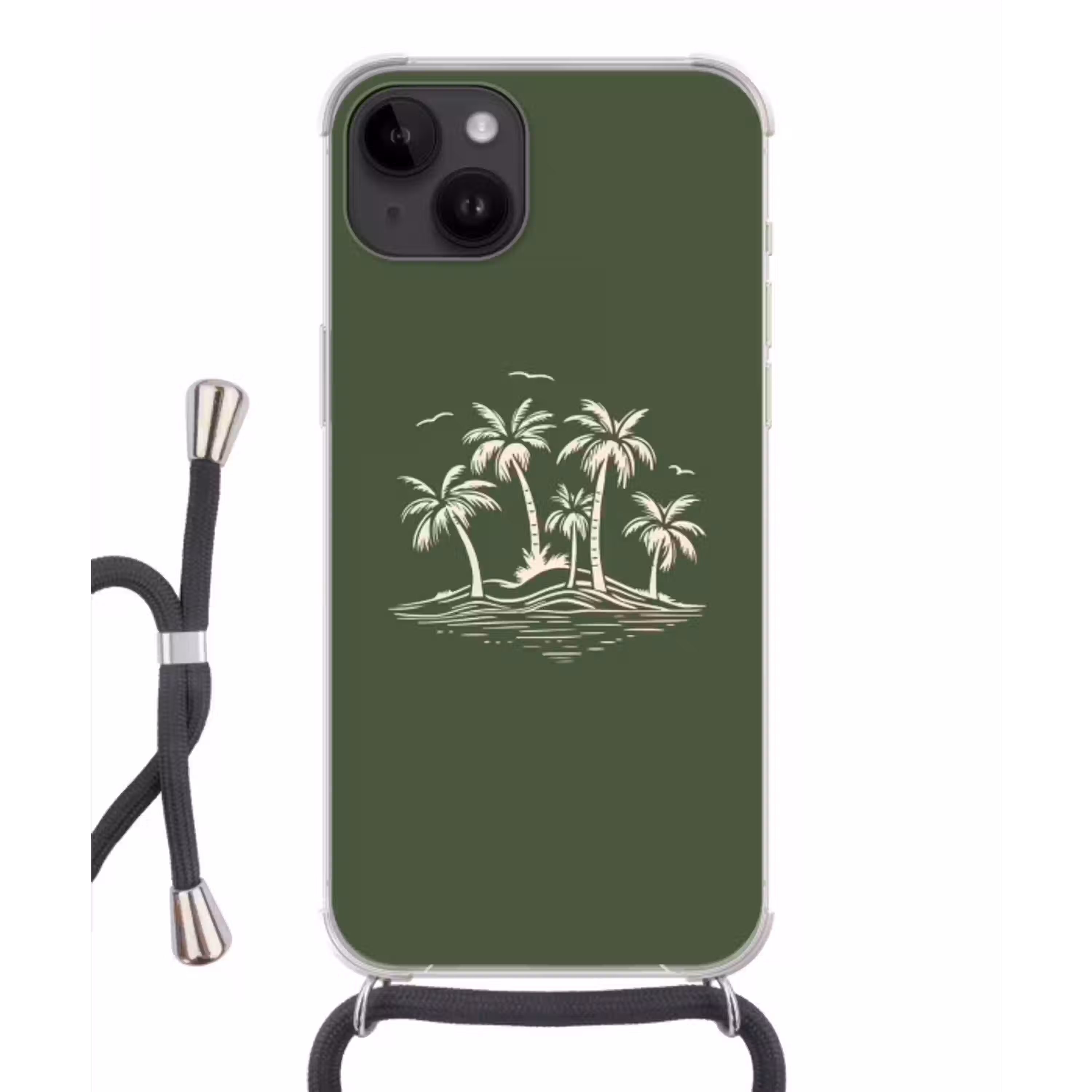Palmbomen - Strand - Groen - Beige - Tropisch Crossbody Case iPhone 14 middel -3d