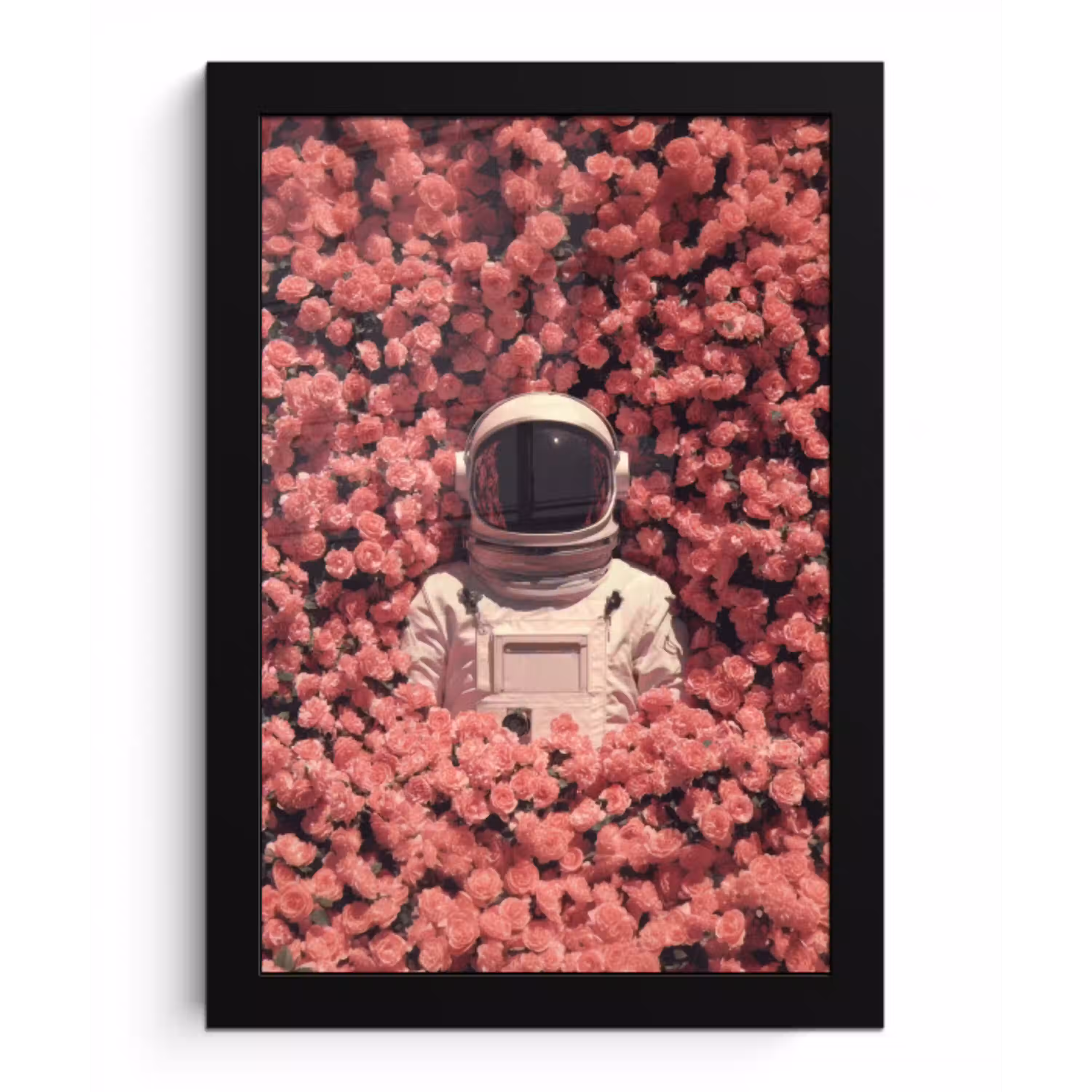 Bloemen - Roze - Astronaut fotolijst zwart zonder passe partout klein -3d