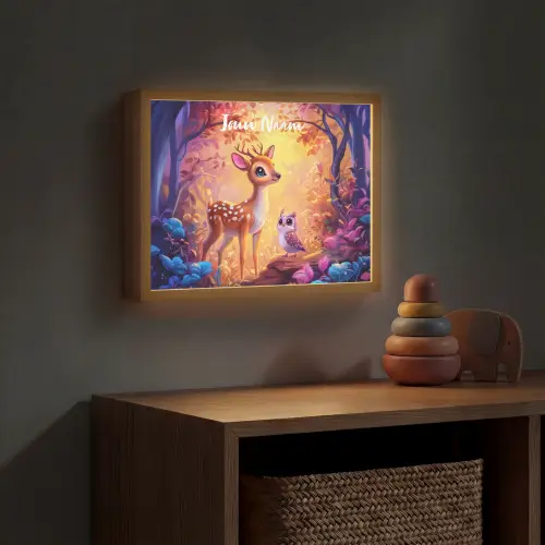 Hertje - Uil - Fantasie - Bos Light Box met batterij (Wandlamp kind) middel -sfeer5_kind