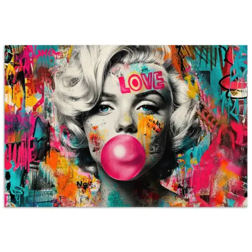 Vrouw - Kauwgom - Graffiti - Neonkleuren poster papier klein -3d