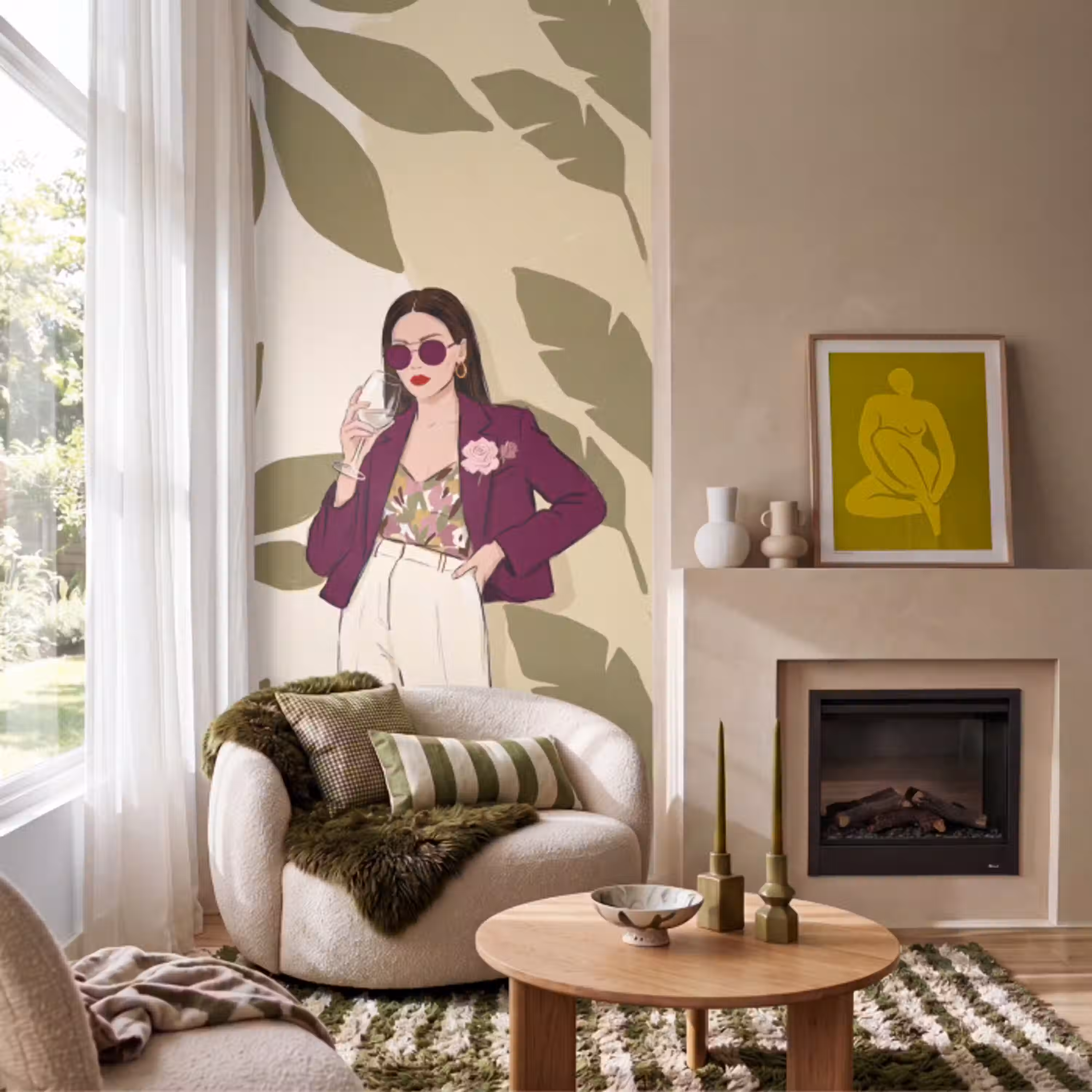 Vrouw - Wijn - Portret - Mode - Modern Behang Vlies klein -sfeer2
