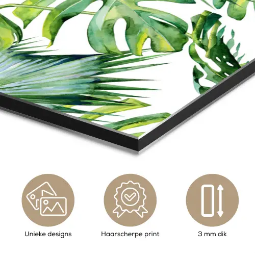 Inductie beschermer - Tropical - Bladeren - Jungle - Inductie mat aluminium wit klein -closeup_NL