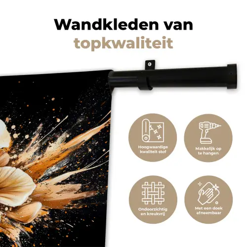 Bloemen - Goud - Graffiti - Zwart - Abstract Wandkleed katoen klein -sfeer2
