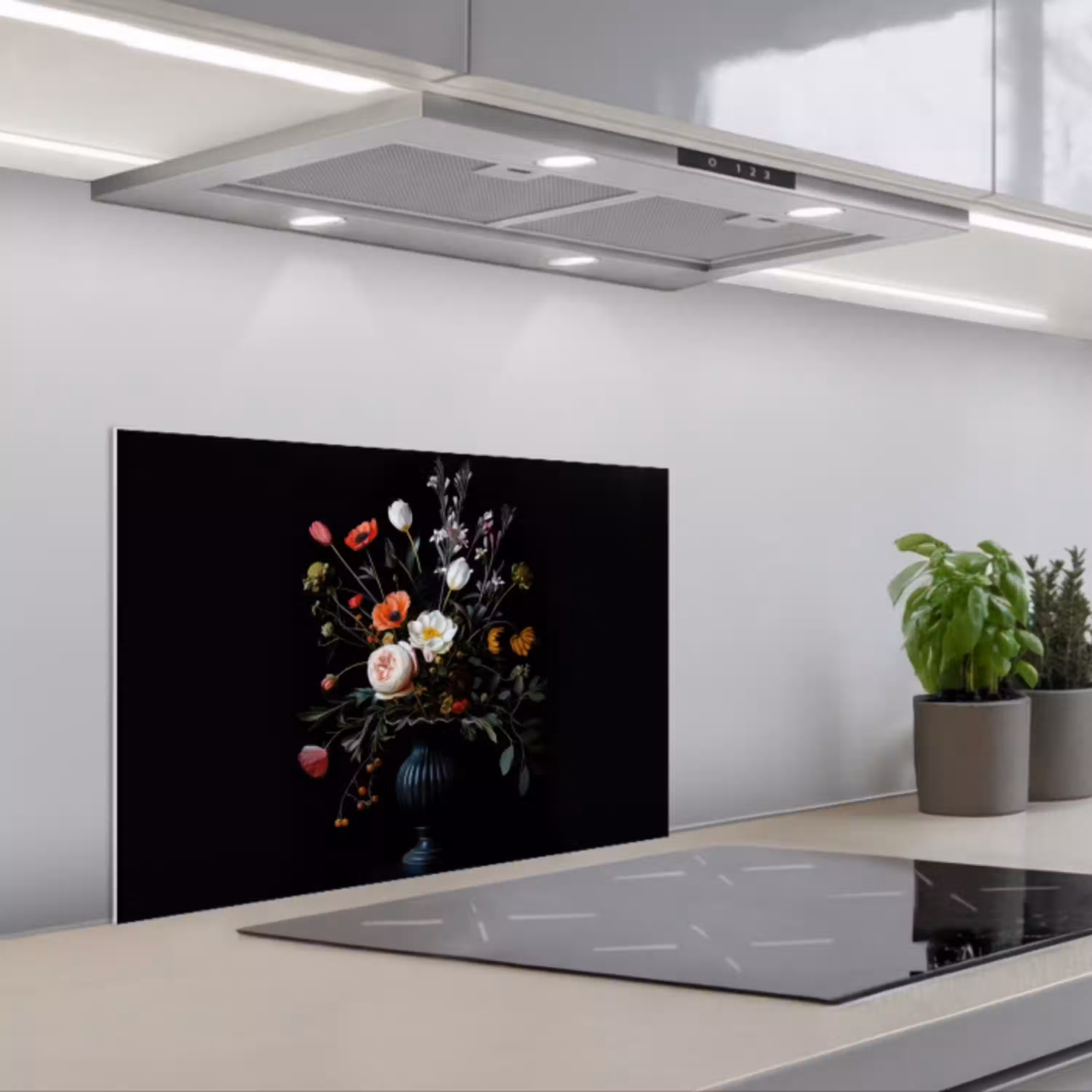 Bloemstuk - Vaas - Zwart keuken achterwand spatscherm klein -3d_schuin
