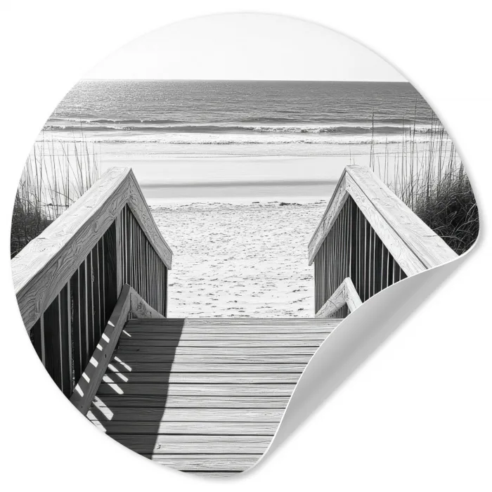 Loopbrug - Hout - Strand - Zee Wandcirkel behangsticker klein -3d