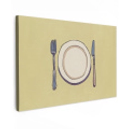Illustratie - Bord - Bestek - Beige Tuinposter op houten frame 2 cm dik klein -3d