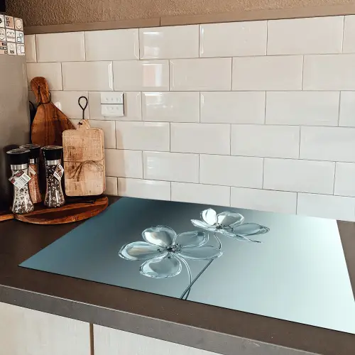 Kristal - Bloemen - Grijs Inductie beschermer vinyl 3mm klein -sfeer3