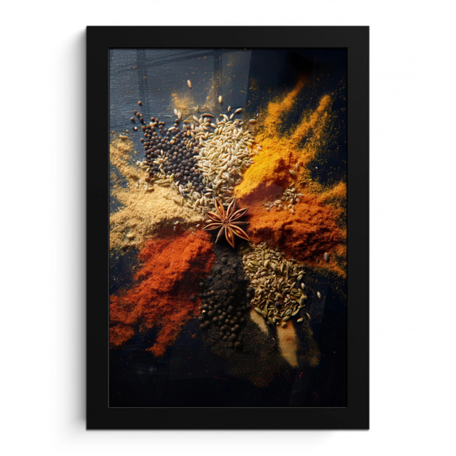 Specerijen - Explosie - Oranje fotolijst zwart zonder passe partout klein -3d