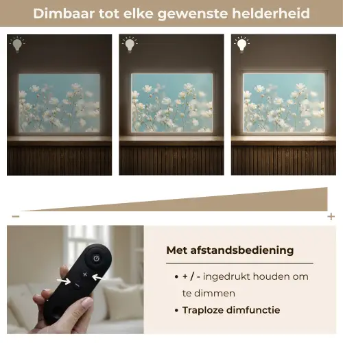 Stengels - Bloemen - Lucht - Wit Light Box met batterij (Wandlamp) middel -USP_dimbaarNL