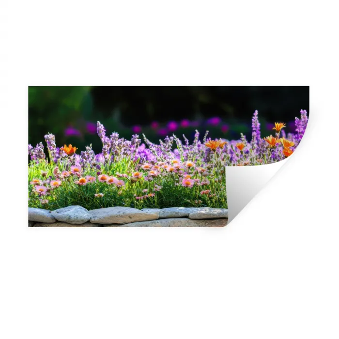 Bloemen - Steenrand - Kleurrijk Muursticker klein -3d