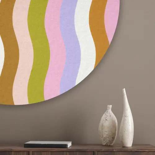 lijnen - Golven - Pastelkleuren - Patroon Akoestische PET Vilt - Rond klein -sfeer5_closeup