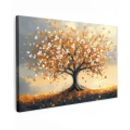 Herfst - Boom - Oranje - Bladeren - Levensboom - Abstract Tuinposter op houten frame 2 cm dik klein -3d