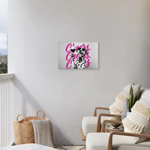 Cheers - Hond - Roze - Wijn Tuinposter op houten frame 2 cm dik klein -sfeer1