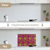 Roze - Groen - Neon - Dieren keuken achterwand spatscherm klein 900 -voor_na_NL