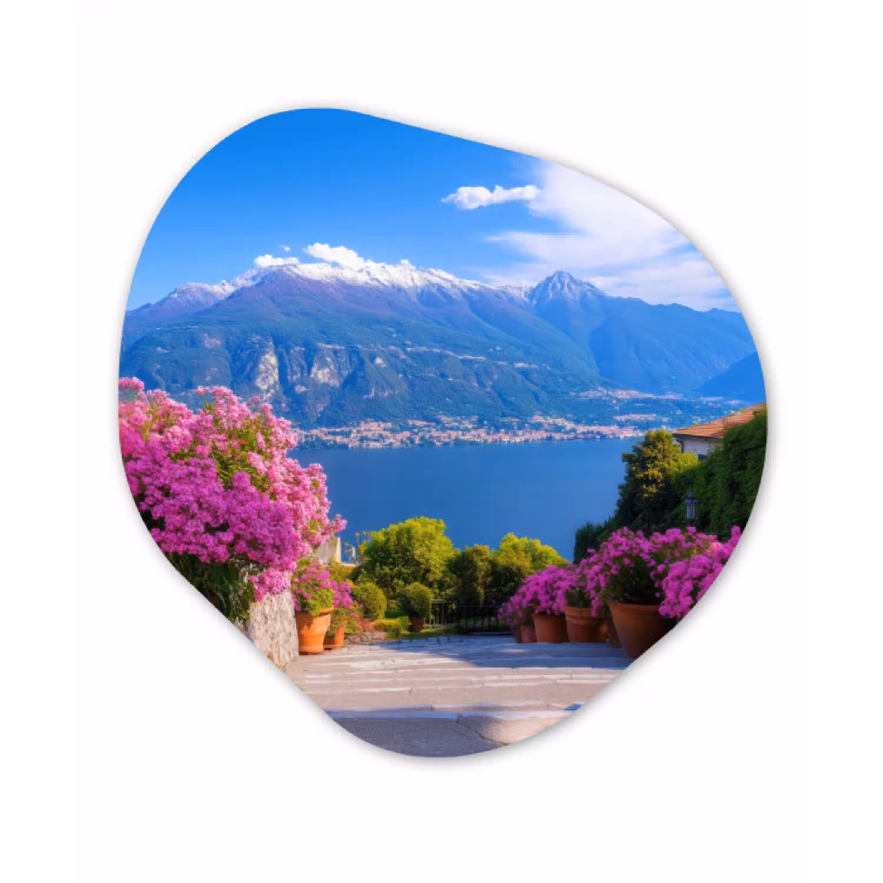 Lake Como - Italië - Landschap Wandcirkel Organisch Aluminium middel -3d