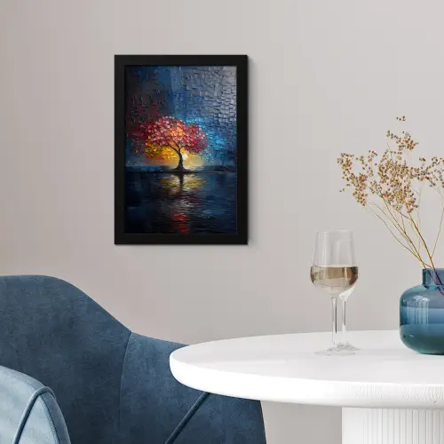 Boom - Blauw - Bladeren - Vakken fotolijst zwart zonder passe partout klein -sfeer4