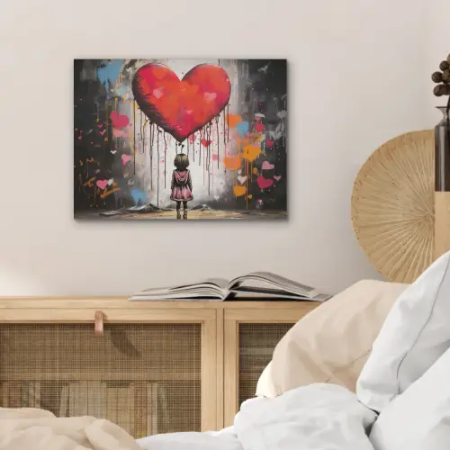 Meisje - Hart - Graffiti - Kunst - Kleuren - Rood PET vilt klein -sfeer3