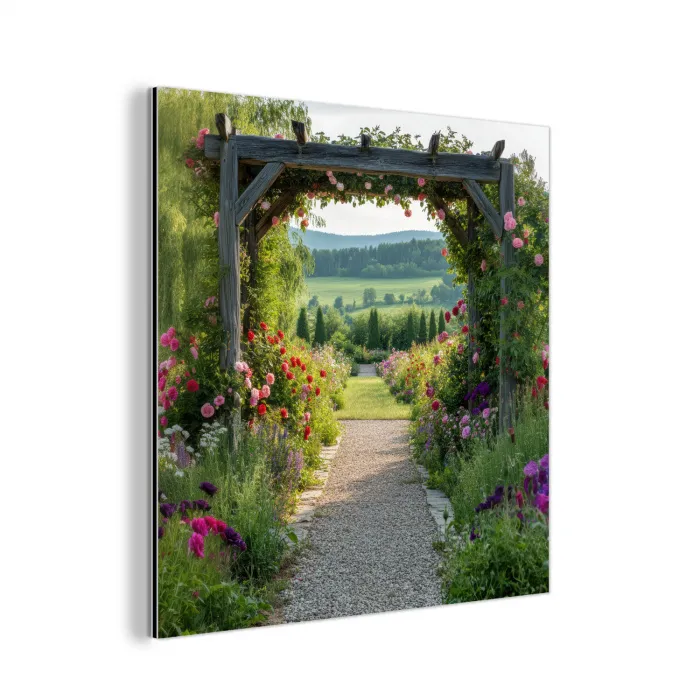 Doorkijk - Landschap - Natuur - Tuinboog - Bloemen aluminium wit klein -3d