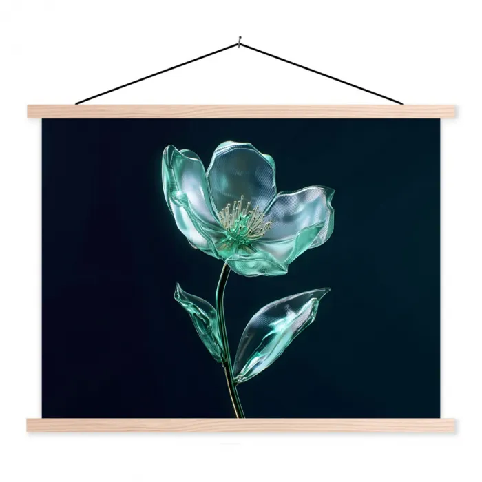 Bladeren - Bloem - Glazen - Donkerblauw textielposter latten blank klein -3d