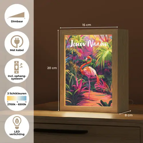 Flamingo - Tropisch - Dier - Bladeren Light Box met kabel (Kinderlampje) klein -USP_NL