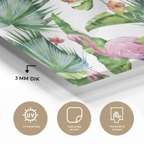 Flamingo - Bloemen - Bladeren - Jungle - Tropical plexiglas 5mm klein -sfeer2