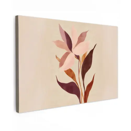 Bloemen - Blaadjes - Minimalistisch - Roze Tuinposter op houten frame 2 cm dik klein -3d