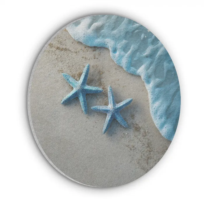 Zeesterren - Zand - Zee - Blauw Akoestische PET Vilt - Rond klein -3d
