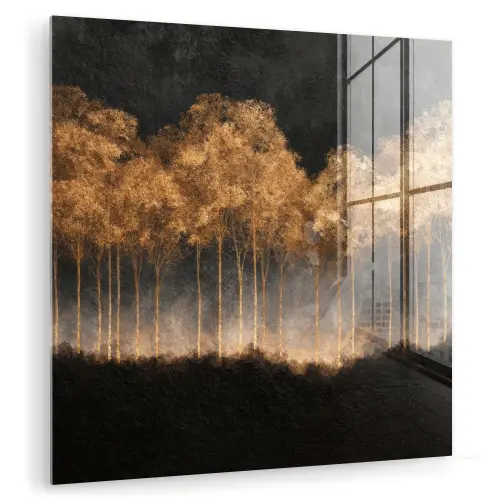 Gouden Bomen in Mistig Landschap plexiglas 5mm klein -zzzproduct_nieuw