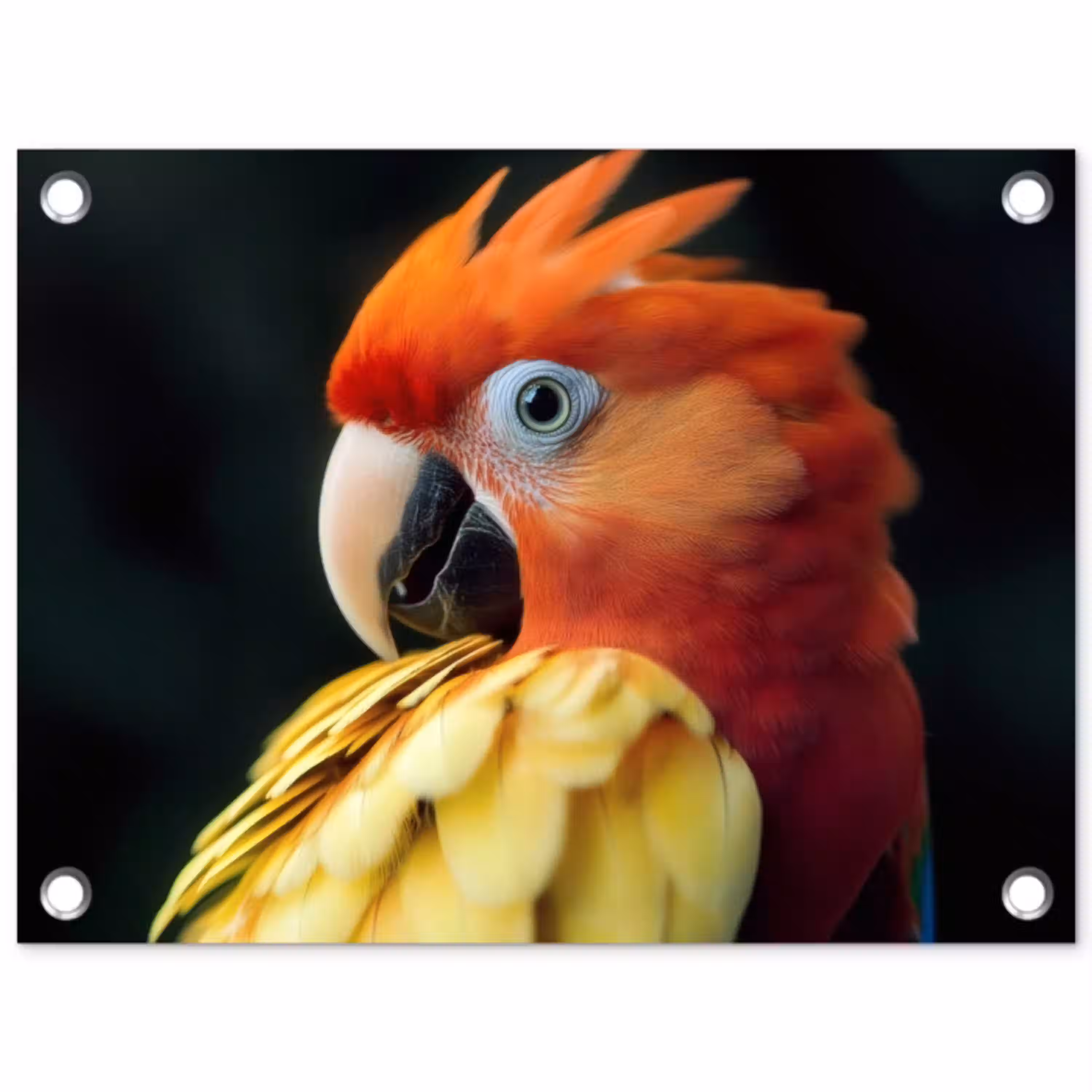 Close-up - Papegaai - Veren - Oranje tuinposter los doek klein -3d
