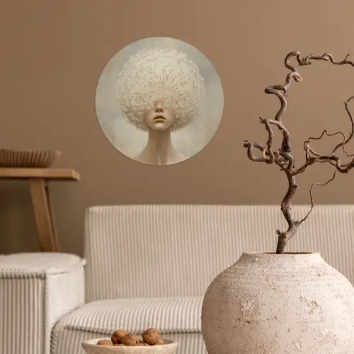 Dromerig - Beige - Paardenbloemzaadjes Wandcirkel behangsticker klein -sfeer1