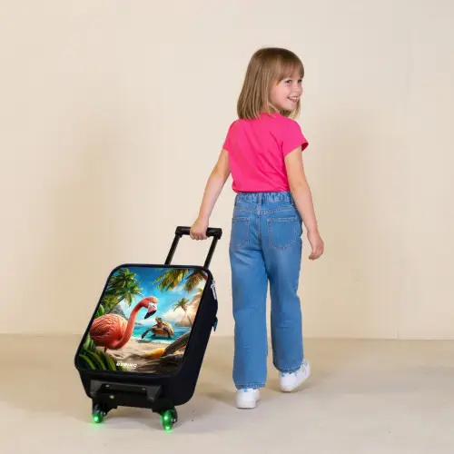 Flamingo en schildpad op tropisch strand Kinderkoffer - Zwart klein -sfeer1