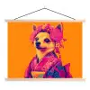 Kimono - Hondje - Bloemenkroon - Oranje textielposter latten blank klein -3d