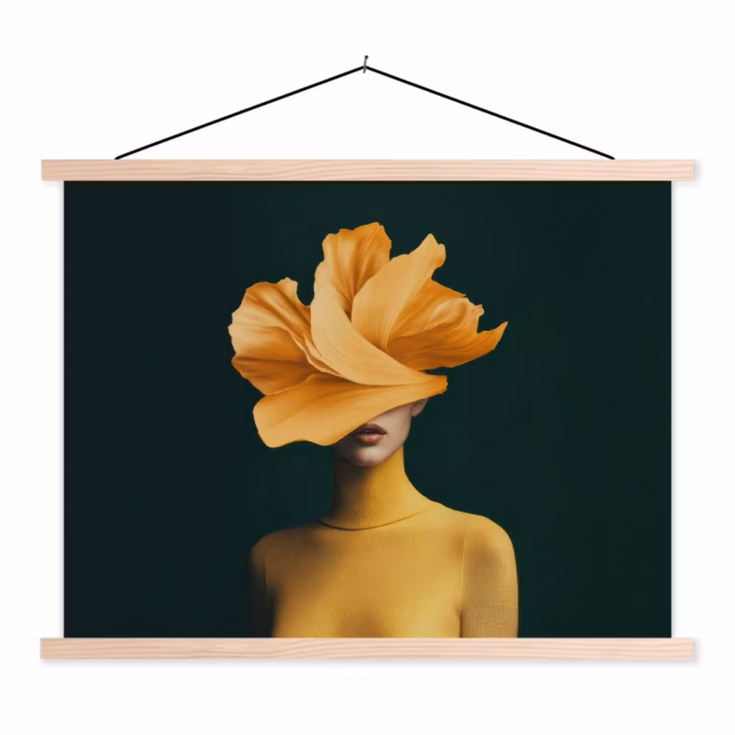 Vrouw - Hoed - Geel textielposter latten blank klein -3d