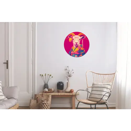 Geit - Hoorns - Kimono - Kleurrijk Wandcirkel aluminium klein -woonkamer