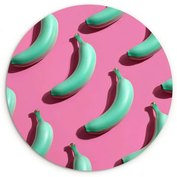 Bananen - Patroon - Blauw - Roze Wandcirkel kunststof plaat 5mm dik klein -3d