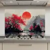 Rode zon - Rivier - brug - Bomen keuken achterwand spatscherm klein -3d_website